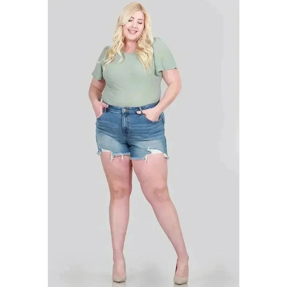 -HIGH RISE DISTRESSED SHORTS - Picture 4 of 10